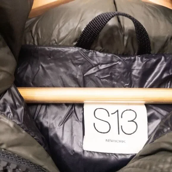 Women's Olive Puffer Jacket with Faux Fur Hood - Picture 9 of 16